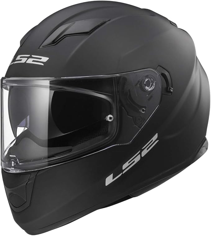 Matte black LS2 Assault full-face helmet with a clear visor, angular vents, and bold LS2 logo for a sleek, aggressive look.