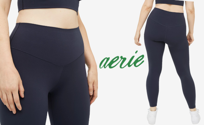 Aerie high-waisted navy leggings, featuring a flattering fit and comfortable design for everyday and activewear.