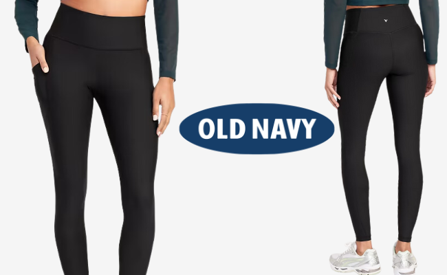 Old Navy black high-waisted leggings, showcasing a sleek and versatile activewear design."