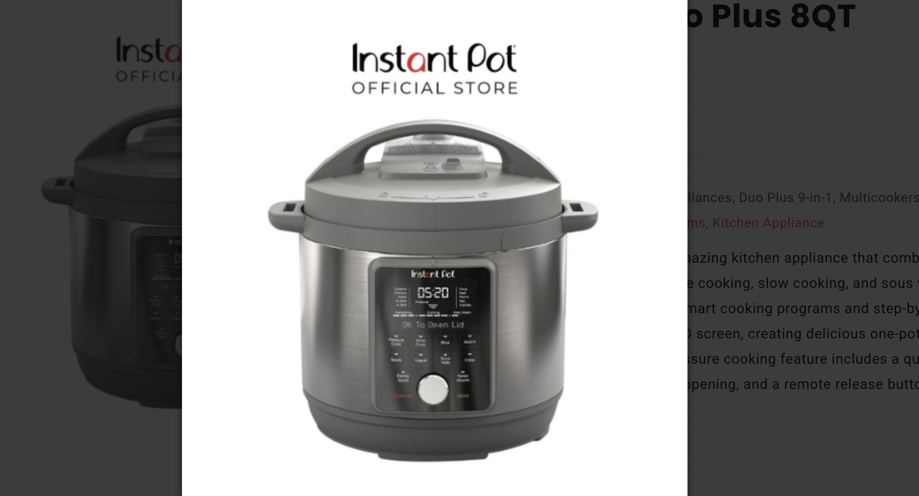 Instant Pot Duo Plus 9-in-1 Electric Pressure Cooker with Enhanced LCD Display and Easy Release Lid