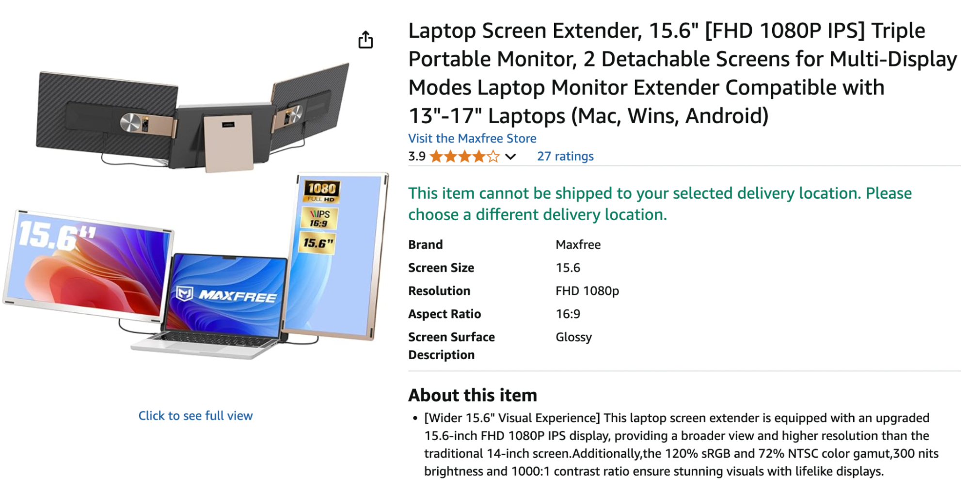Maxfree’s 15.6-inch FHD 1080P IPS triple screen extender features two detachable glossy displays designed for 13"–17" laptops, offering vibrant visuals and multi-display support. Ask ChatGPT Select 74 more words to run Humanizer.