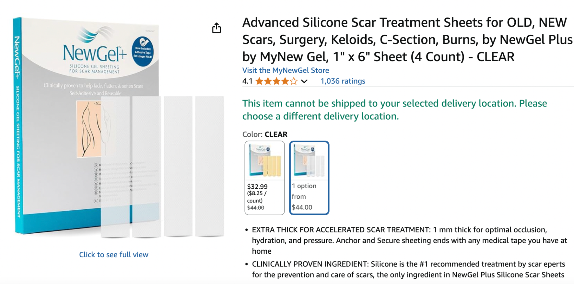 Product image of NewGel+ Advanced Silicone Scar Sheets designed for old and new scars, surgery, keloids, C-sections, and burns.