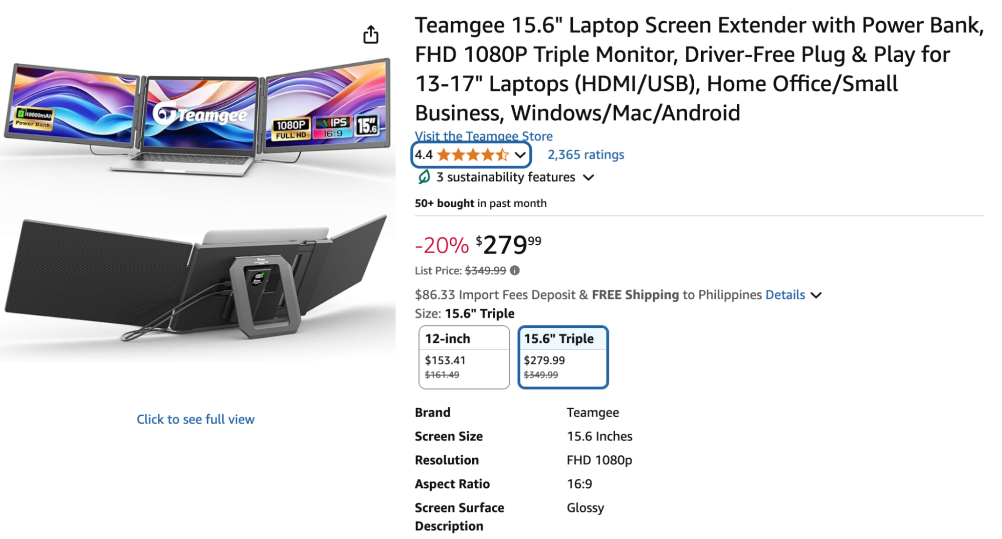 Teamgee's 15.6-inch FHD 1080P triple screen laptop extender with built-in power bank features foldable displays, IPS panels, and a plug-and-play setup for 13" to 17" laptops.